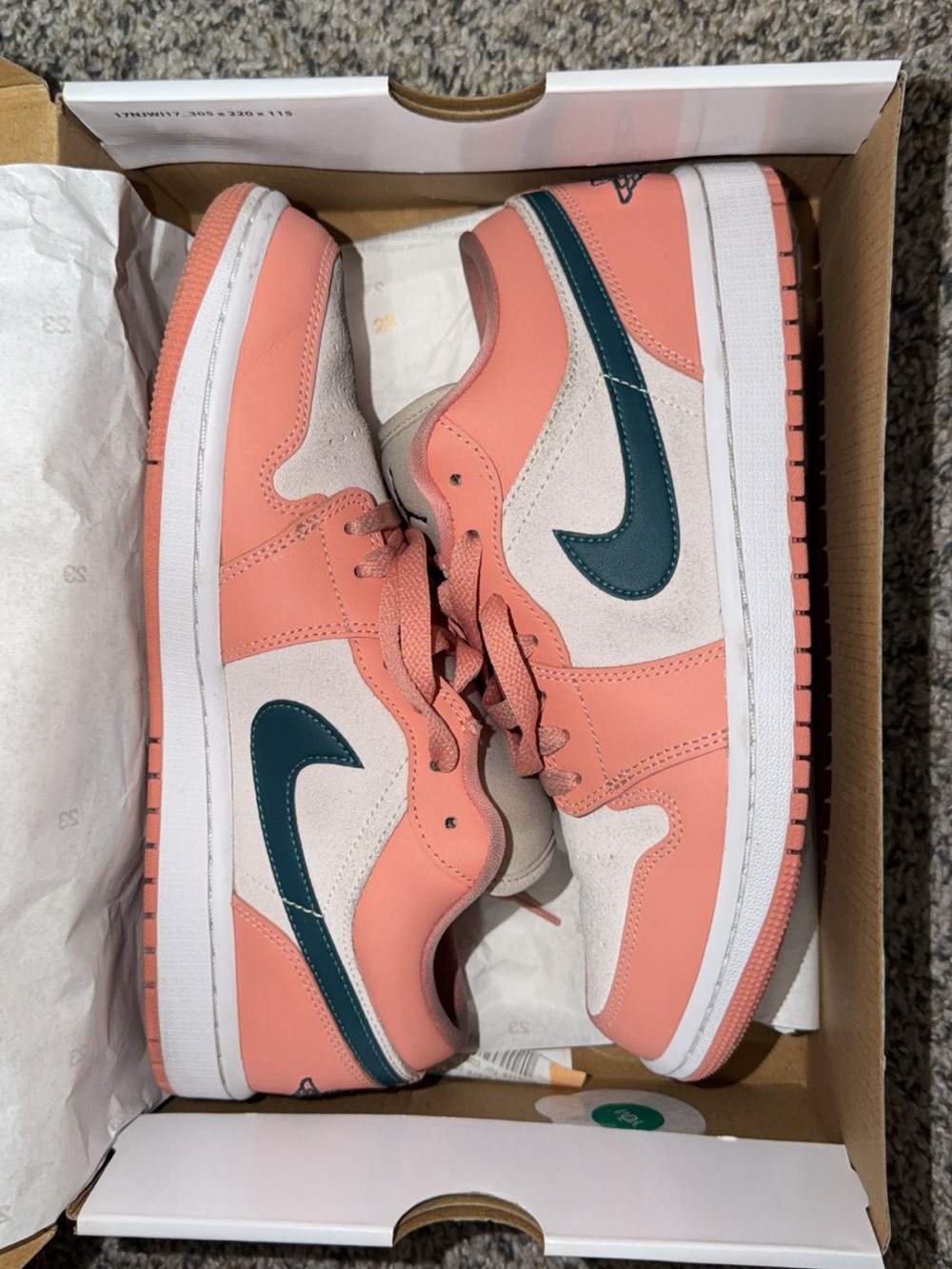 Jordan Low-Top Sneakers in Coral, Teal, and Cream